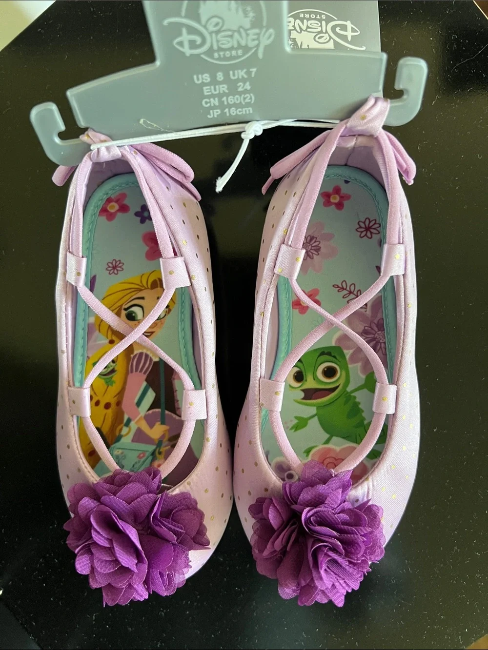 Disney Girls' Light Purple Floral Pom Character Ballet Flats